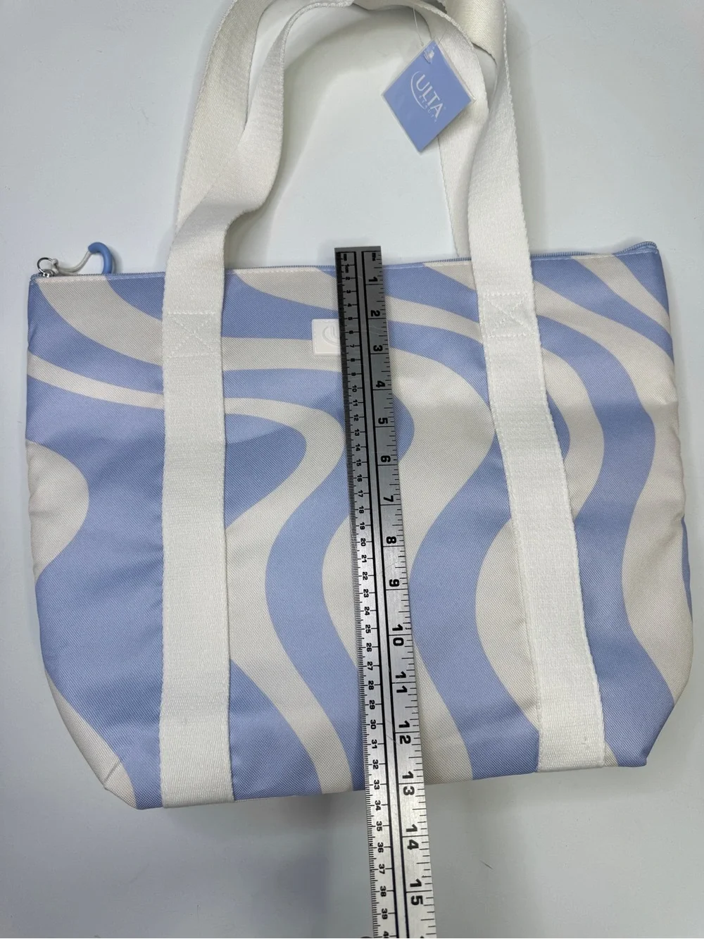Ulta Beauty Wave-Print Canvas Tote Bag in Light Blue and White